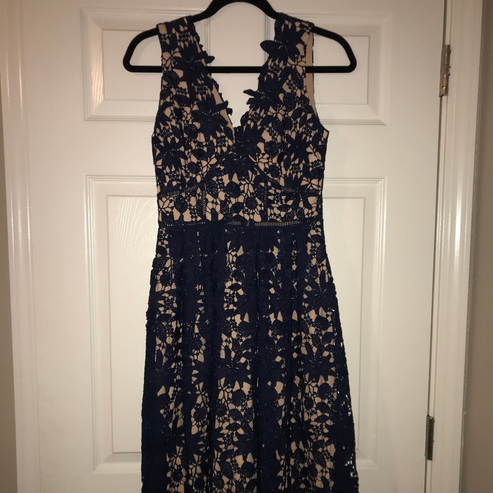 Vici Navy Midi Lace dress